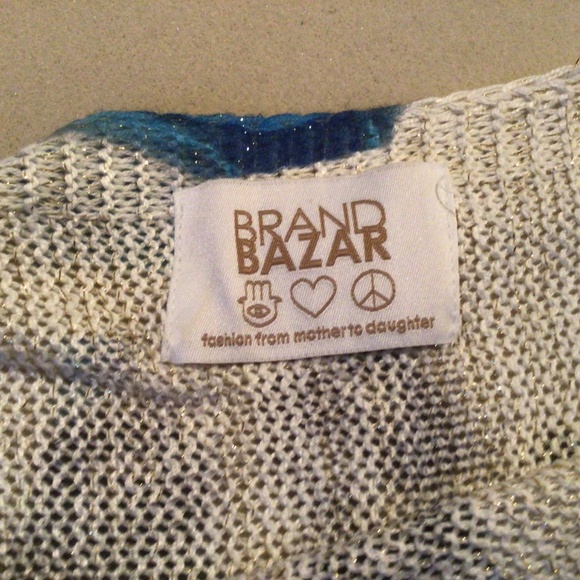 Beautiful sweater with travel logos and metallic threads. EUC. Worn once. - Picture 2 of 2